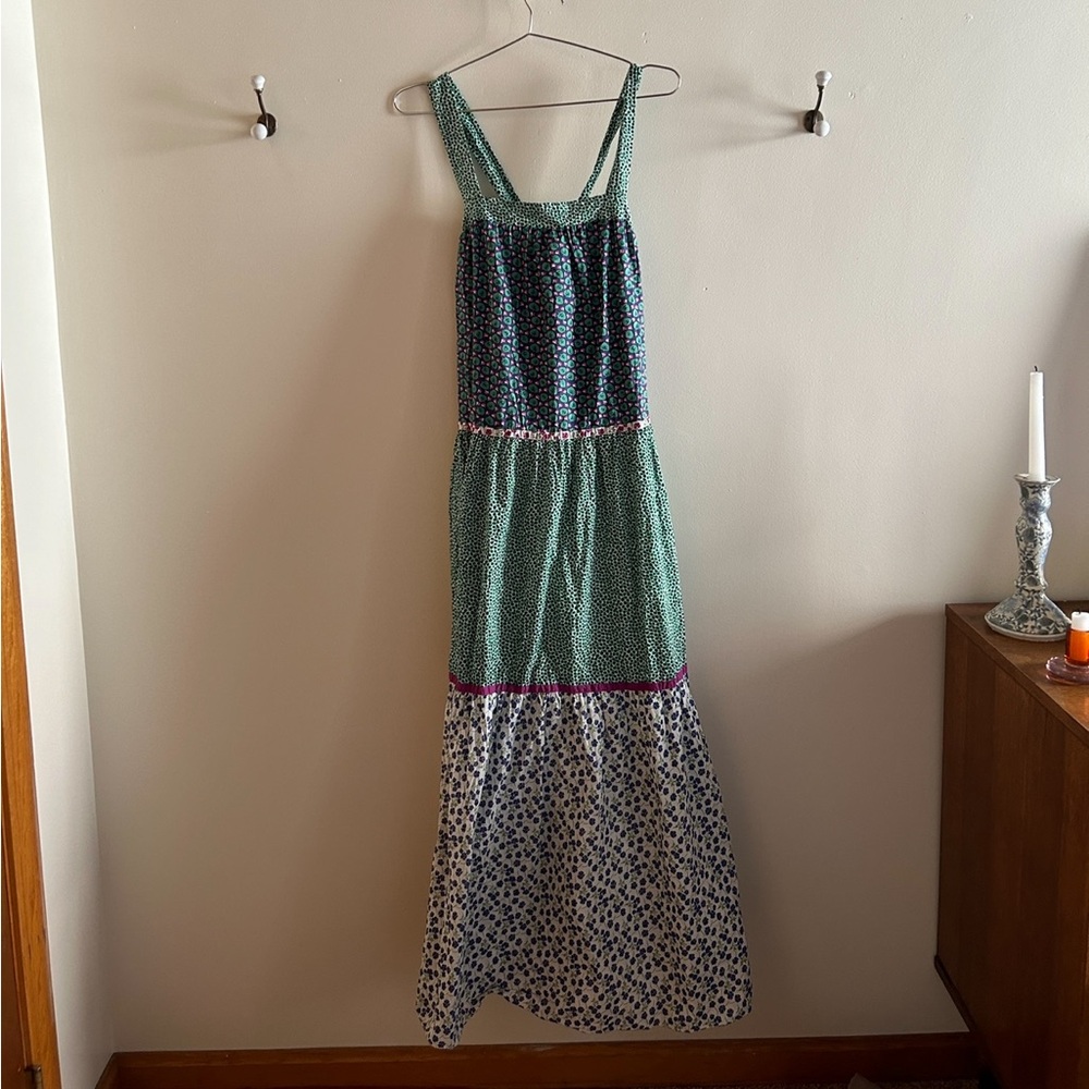 100% cotton Vintage Green Patterned Tiered Maxi Dress
